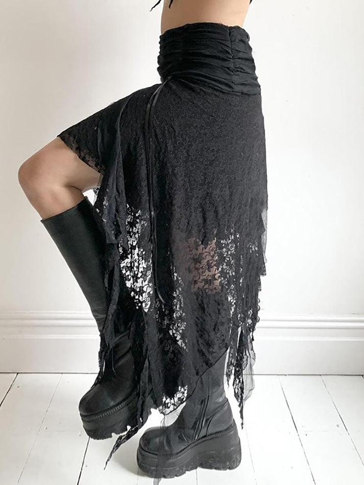 Irregular Hem Design With Wavy Edge Lace Splicing Skirts - AnotherChill