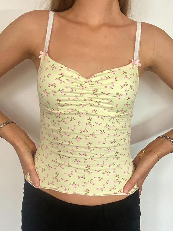 Yellow Floral Ruched Crop Top - AnotherChill