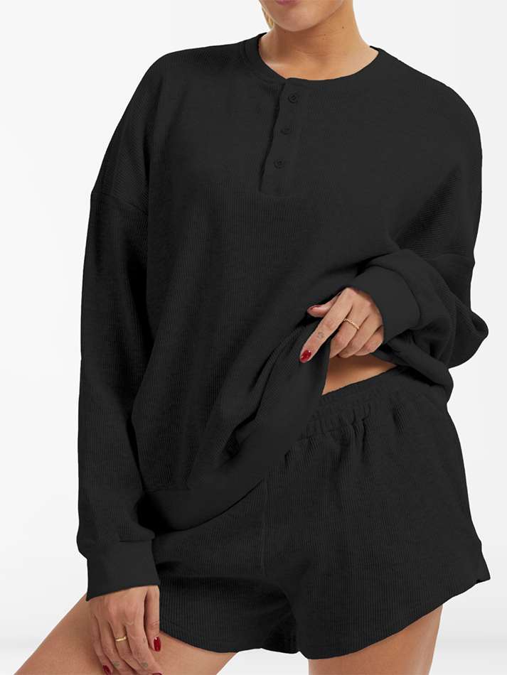 Oversized Long-Sleeve Waffle Knit Lounge Set