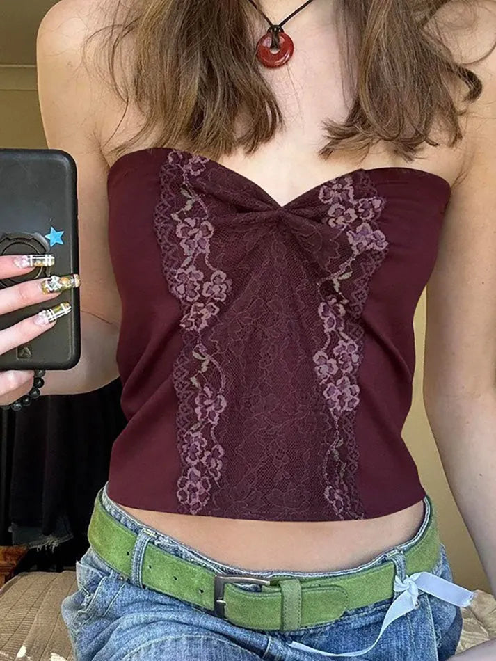 Vintage Lace Ruched Tube Top