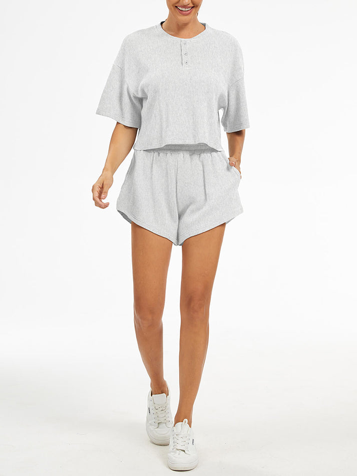 Cropped Waffle Knit Lounge Set