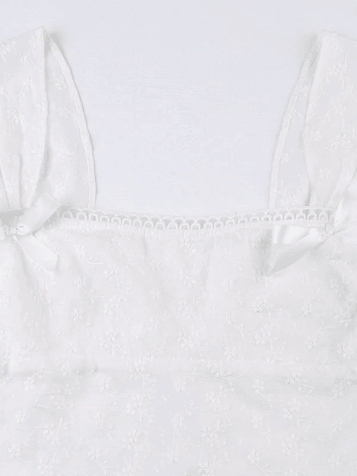 Embroidered Bow Lace Stitching Tank Top - AnotherChill