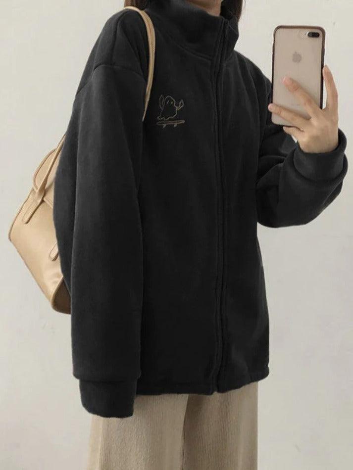 Embroidery Zip Up Fleece Jacket - AnotherChill