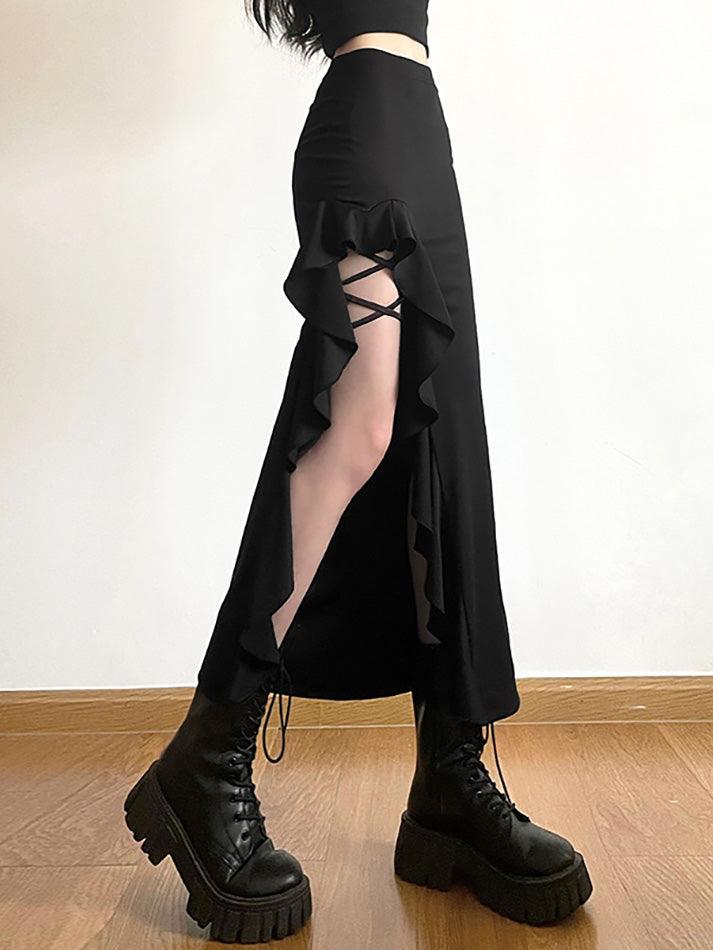High Waist Irregular Split Goth Skirt - AnotherChill