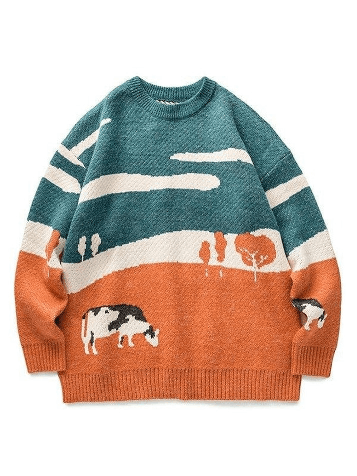 Farm Land Jacquard Knit Sweater - AnotherChill