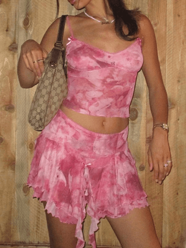Fashion print sling skirt with wooden ears Two Pieces - AnotherChill