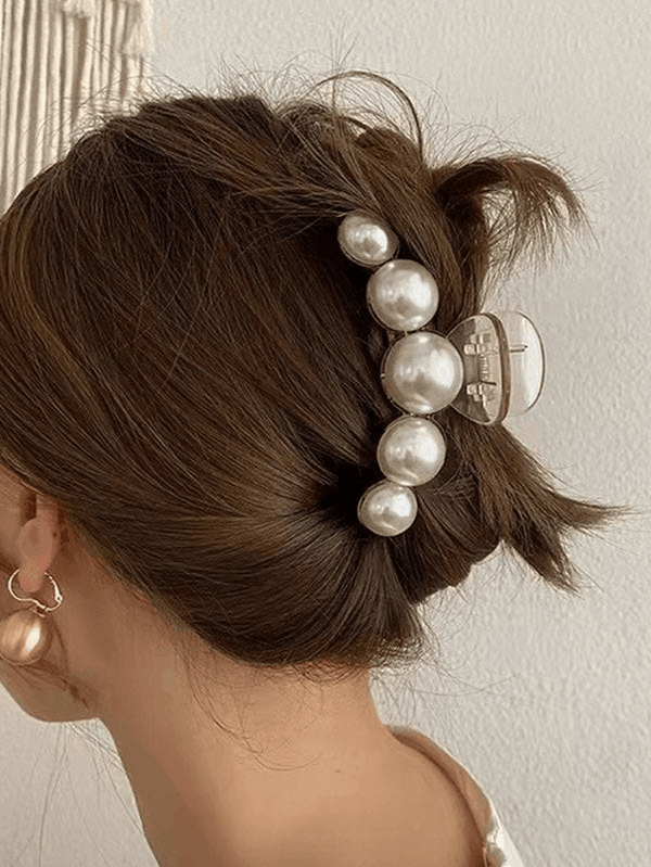 Faux Pearl Decor Large Hair Claw - AnotherChill