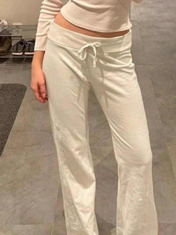 Solid Turned Waist Tie Up Flare Leg Pants - AnotherChill