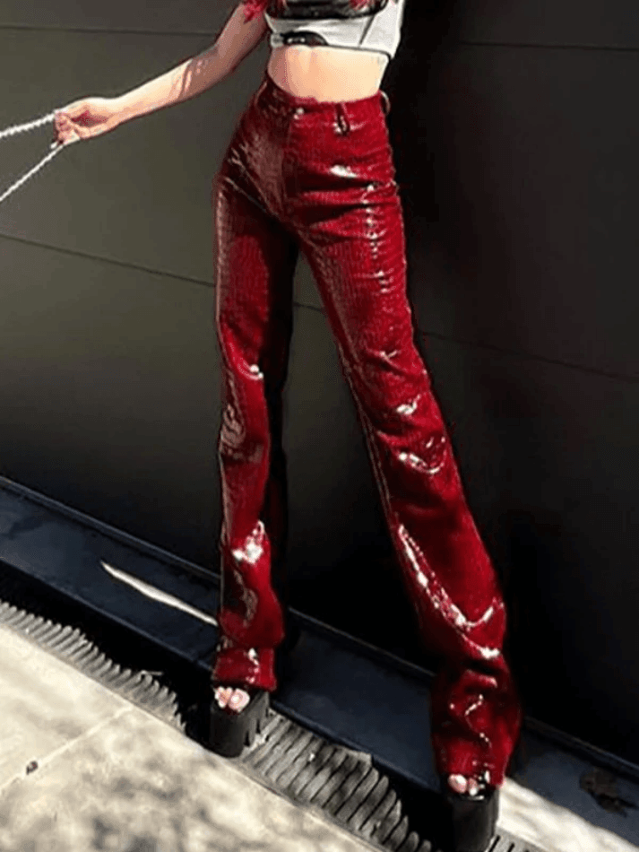 Flare Leg Pu Leather Pants - AnotherChill