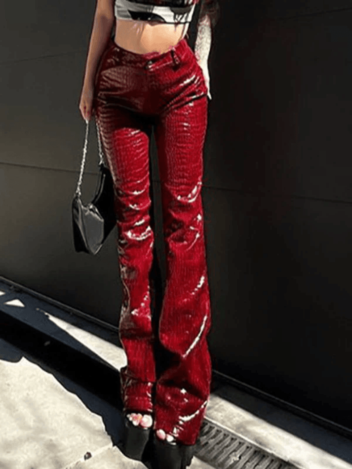 Flare Leg Pu Leather Pants - AnotherChill
