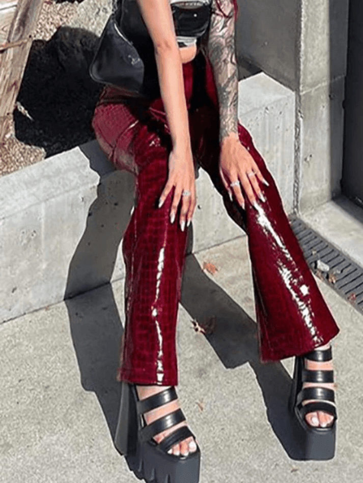 Flare Leg Pu Leather Pants - AnotherChill