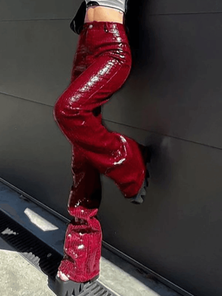 Flare Leg Pu Leather Pants - AnotherChill