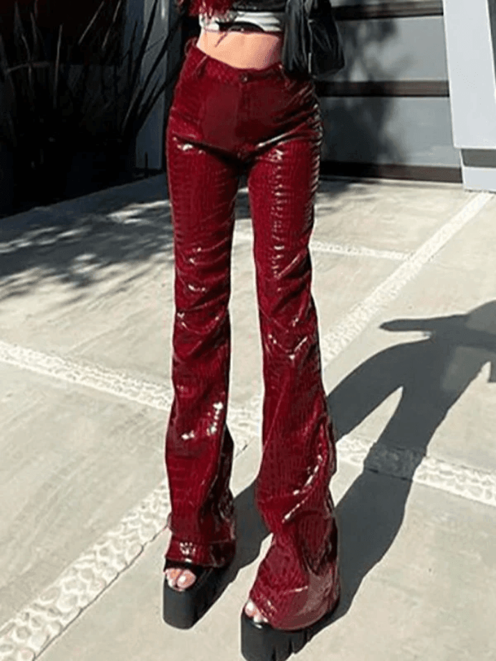 Flare Leg Pu Leather Pants - AnotherChill