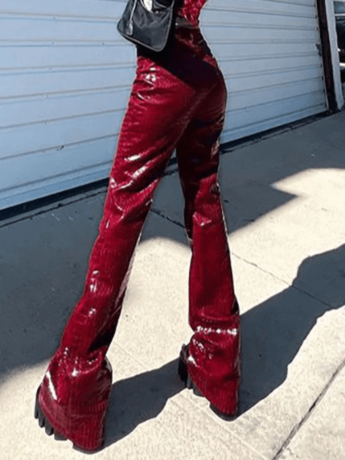 Flare Leg Pu Leather Pants - AnotherChill