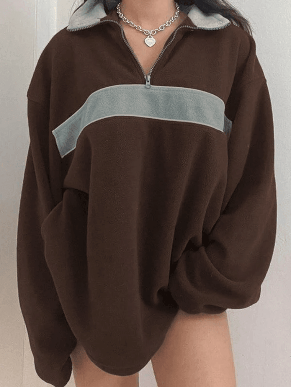 Fleece Patchwork Half Zip Sweatshirt - AnotherChill