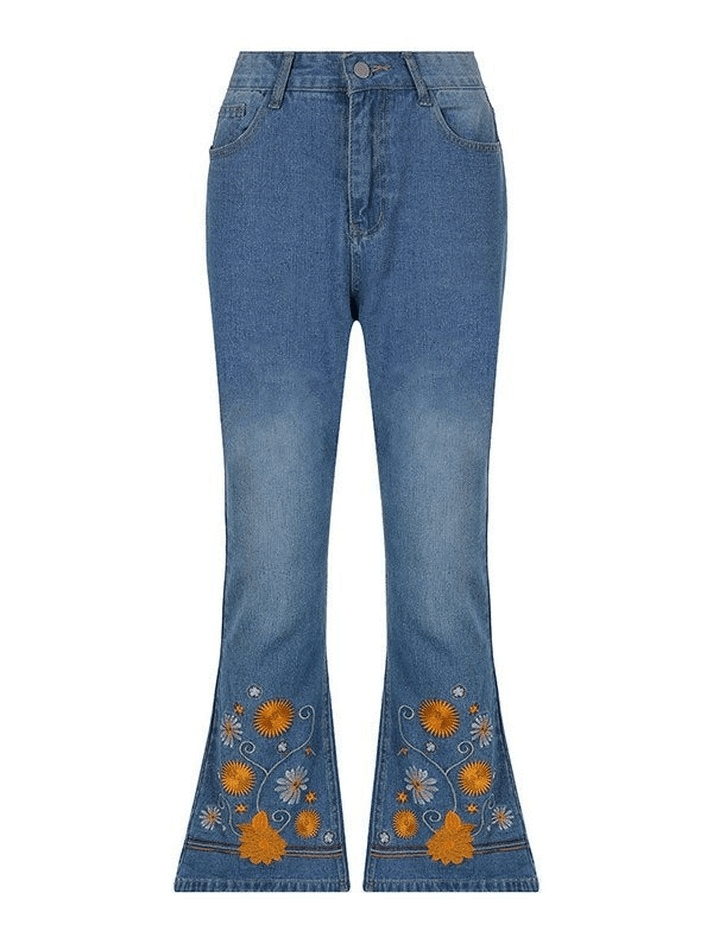 Floral Embroidery Flare Jeans - AnotherChill