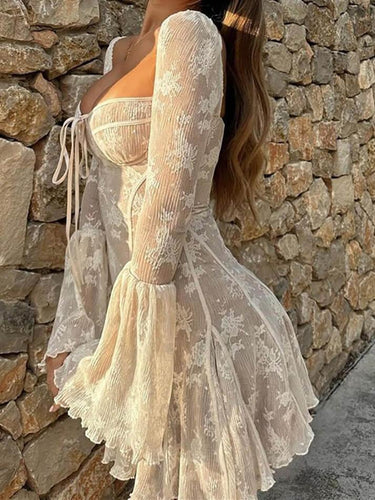 A-line Lace Appliqued Dress with Trailing Azalea