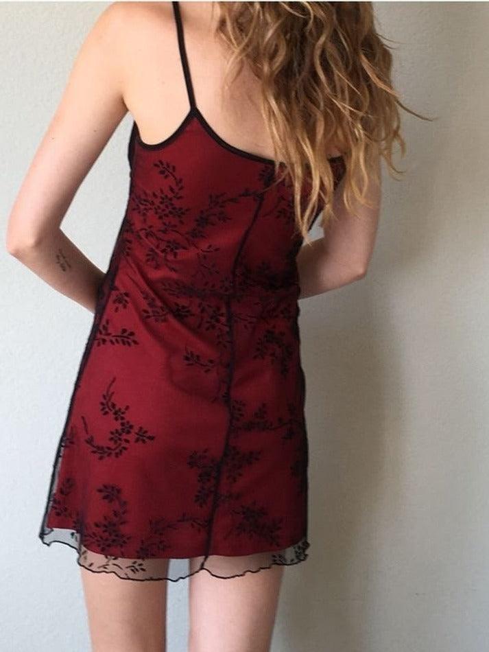 floral mesh paneled mini dress Spaghetti Strap Floral Mesh Panel Mini A-Line Dress