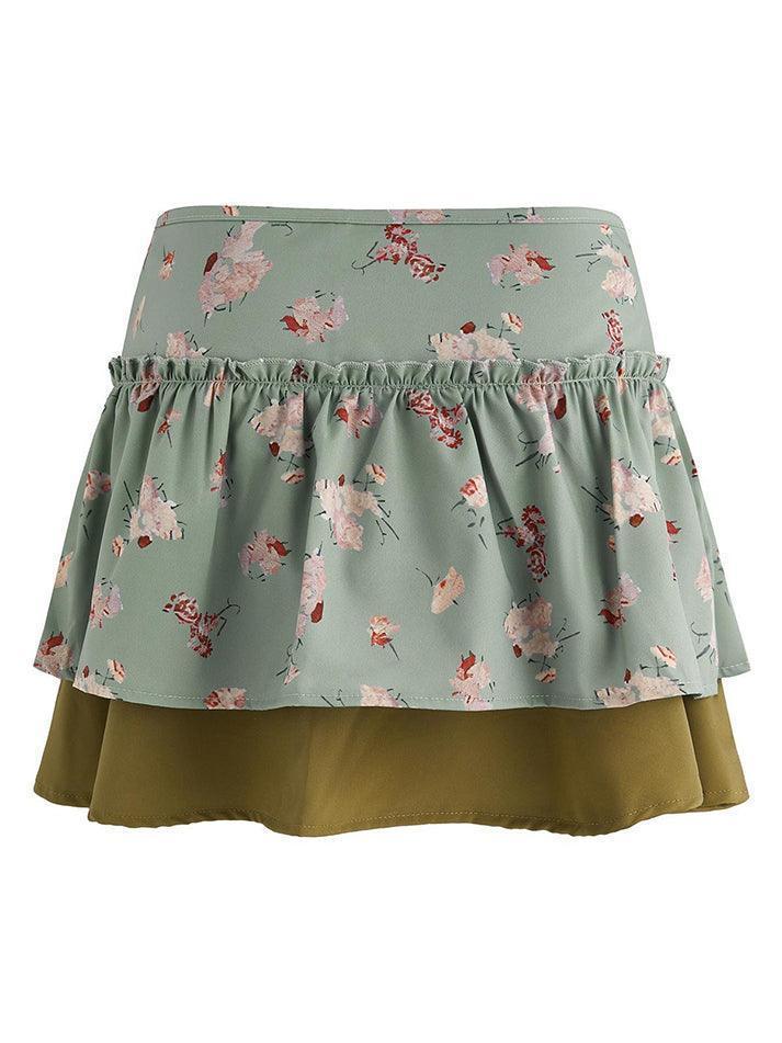 Floral Print Ruffle Mini Skirt - AnotherChill