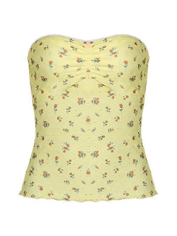 Floral Print Ruffled Strapless Top - AnotherChill