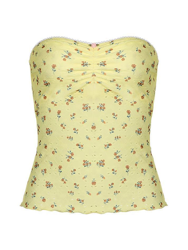 Floral Print Ruffled Strapless Top - AnotherChill