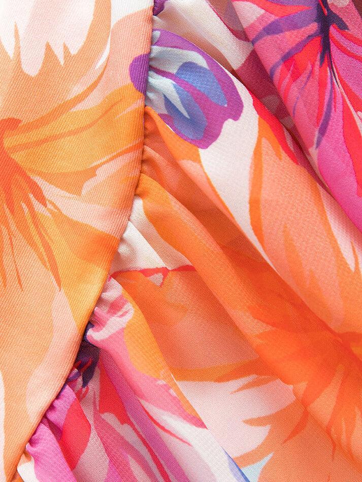 floral print wrap ruched strapless mini dress Glitter Floral Ruched Strapless Mini Dress