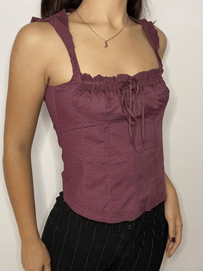 Flutter Sleeve Lace Up Corset Top - AnotherChill