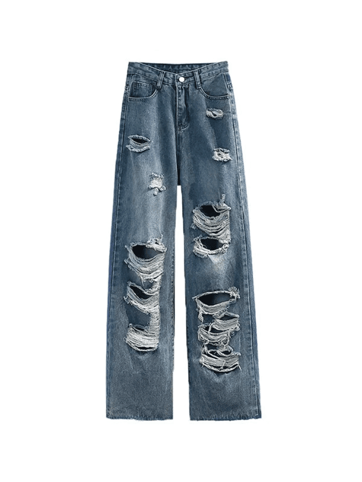 Frayed Detail High Waist Ripped Jeans - AnotherChill