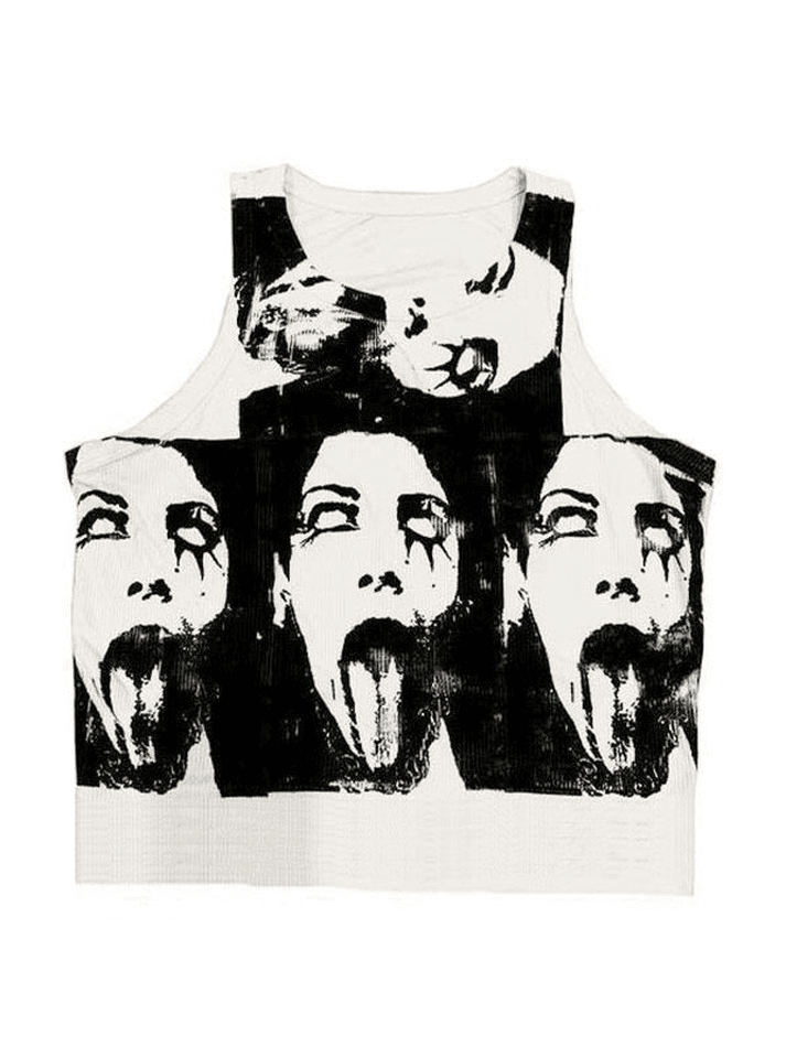 Funny Face Print Cropped Tank Top - AnotherChill