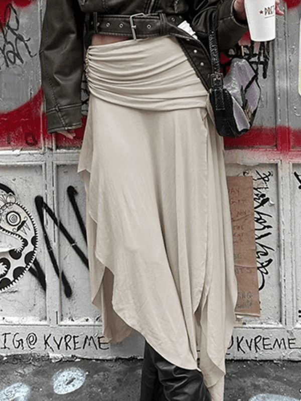 Gathered Slit Irregular Design Low Waist Midi Skirts - AnotherChill