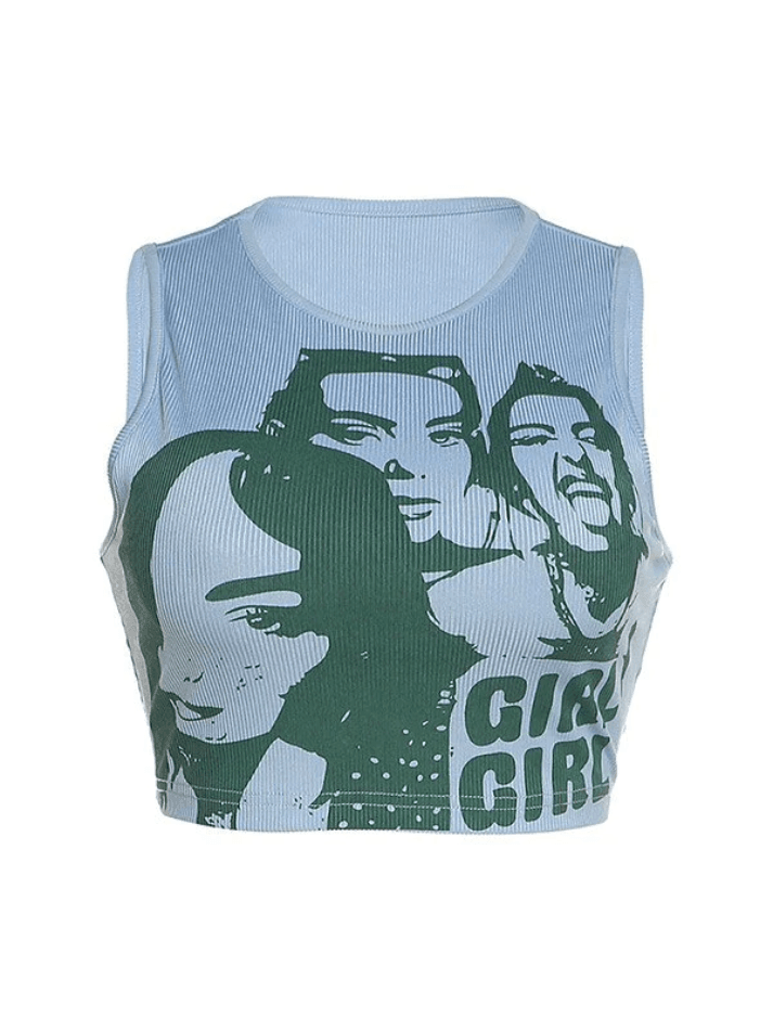 Girl Print Rib Cropped Tank Top - AnotherChill