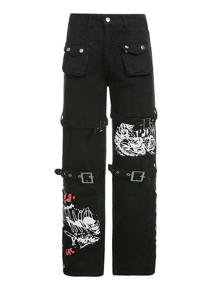 Goth metal buckle pocket cargo pants - AnotherChill
