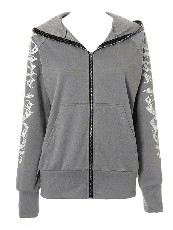 Gothic Letter Zipper Hoodie - AnotherChill