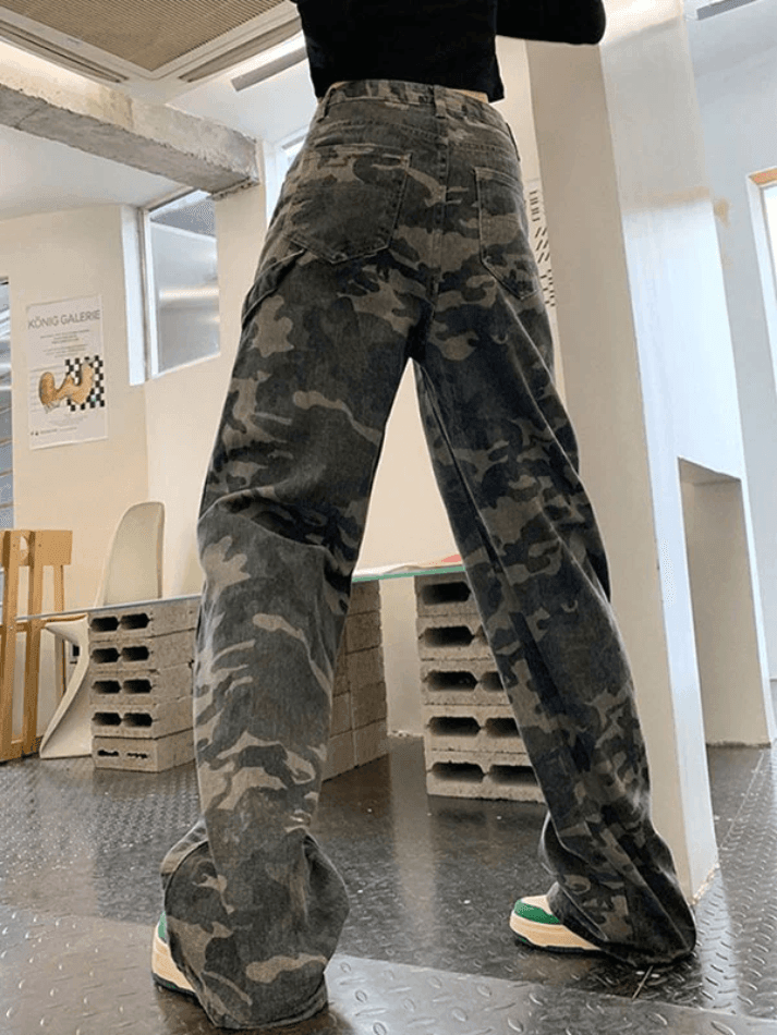 Green Camo Washed Cargo Jeans - AnotherChill