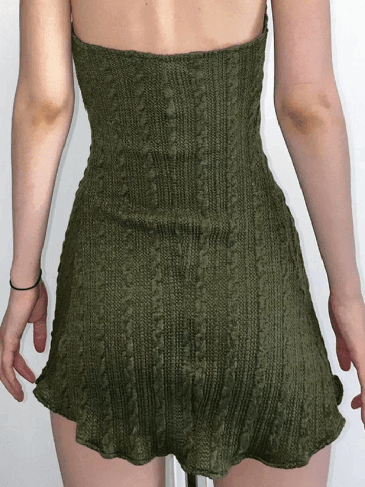 Green Halter Knitted Mini Dress - AnotherChill