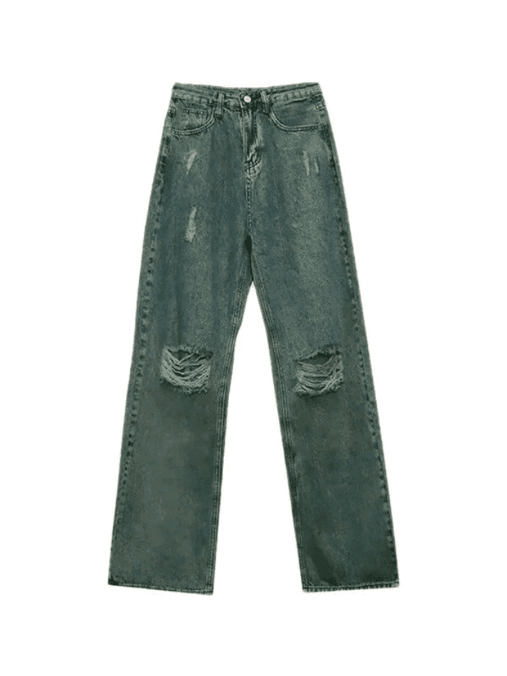 Green Wash Knee Ripped Jeans - AnotherChill