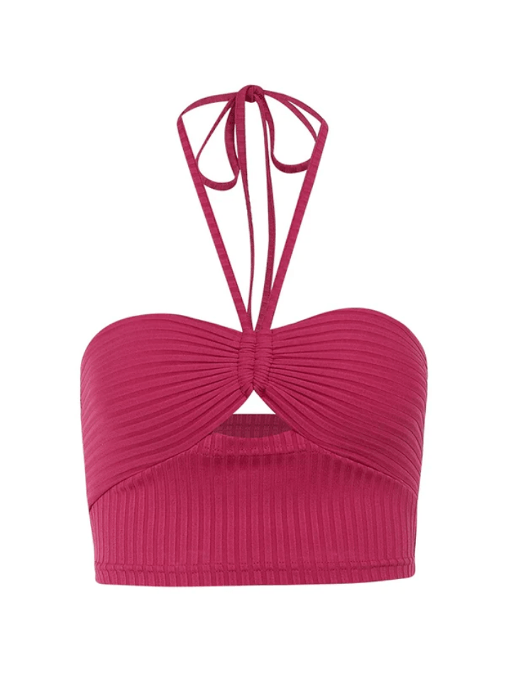 Halter Cutout Cropped Tank Top - AnotherChill