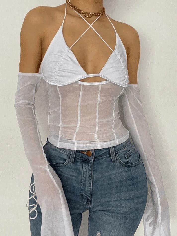 Mesh Patchwork Halter Top