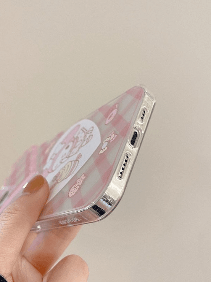 Heart Decor Cartoon Checkered Pattern Iphone Case - AnotherChill