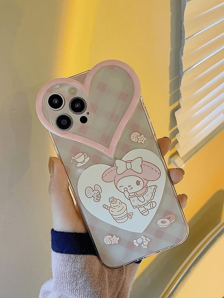 Heart Decor Cartoon Checkered Pattern Iphone Case - AnotherChill