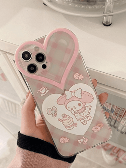 Heart Decor Cartoon Checkered Pattern Iphone Case - AnotherChill