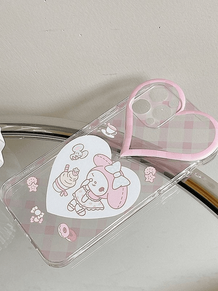 Heart Decor Cartoon Checkered Pattern Iphone Case - AnotherChill