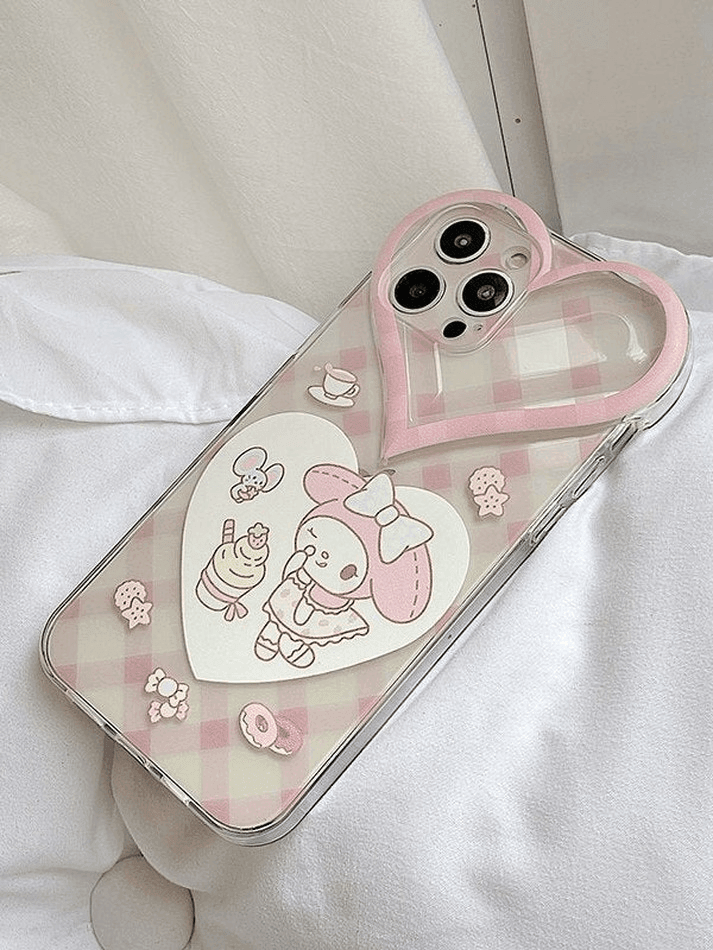 Heart Decor Cartoon Checkered Pattern Iphone Case - AnotherChill