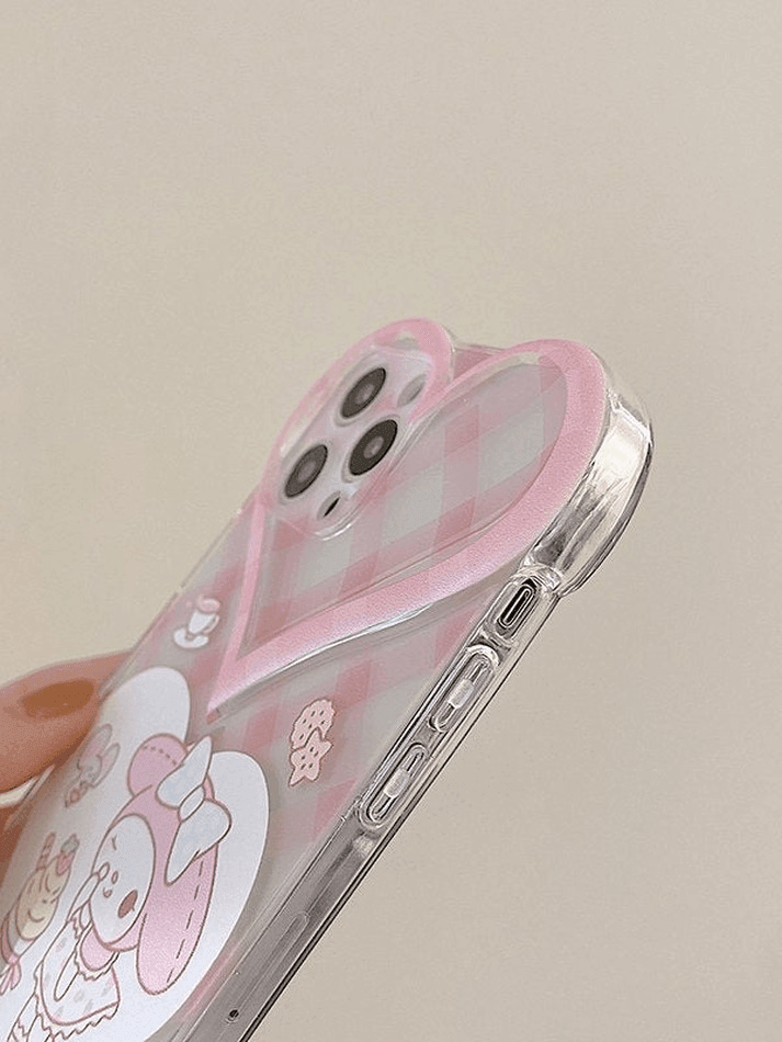 Heart Decor Cartoon Checkered Pattern Iphone Case - AnotherChill