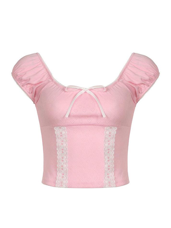 Heart Hollow Lace Bow Crop Top - AnotherChill
