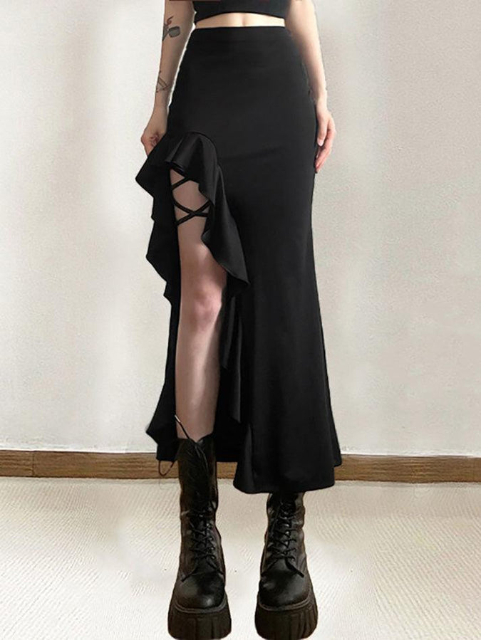 High Waist Irregular Split Goth Skirt – AnotherChill