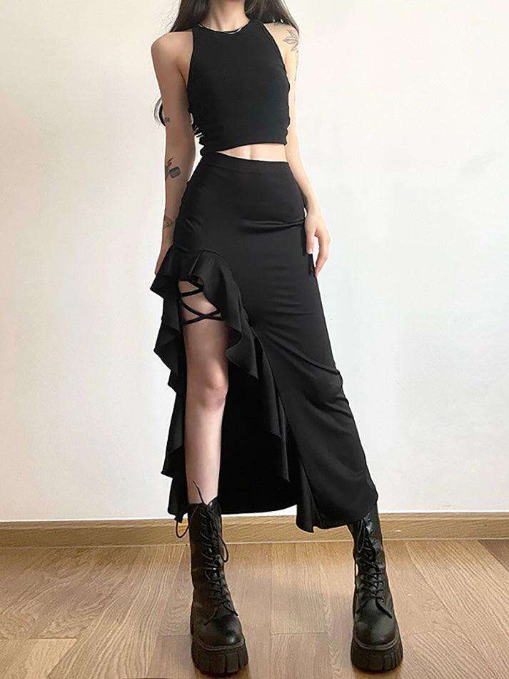 High Waist Irregular Split Goth Skirt – AnotherChill