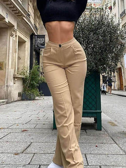 High Waist Solid Straight Pants - AnotherChill