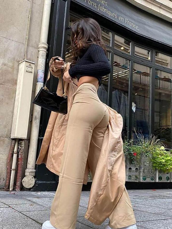 High Waist Solid Straight Pants - AnotherChill