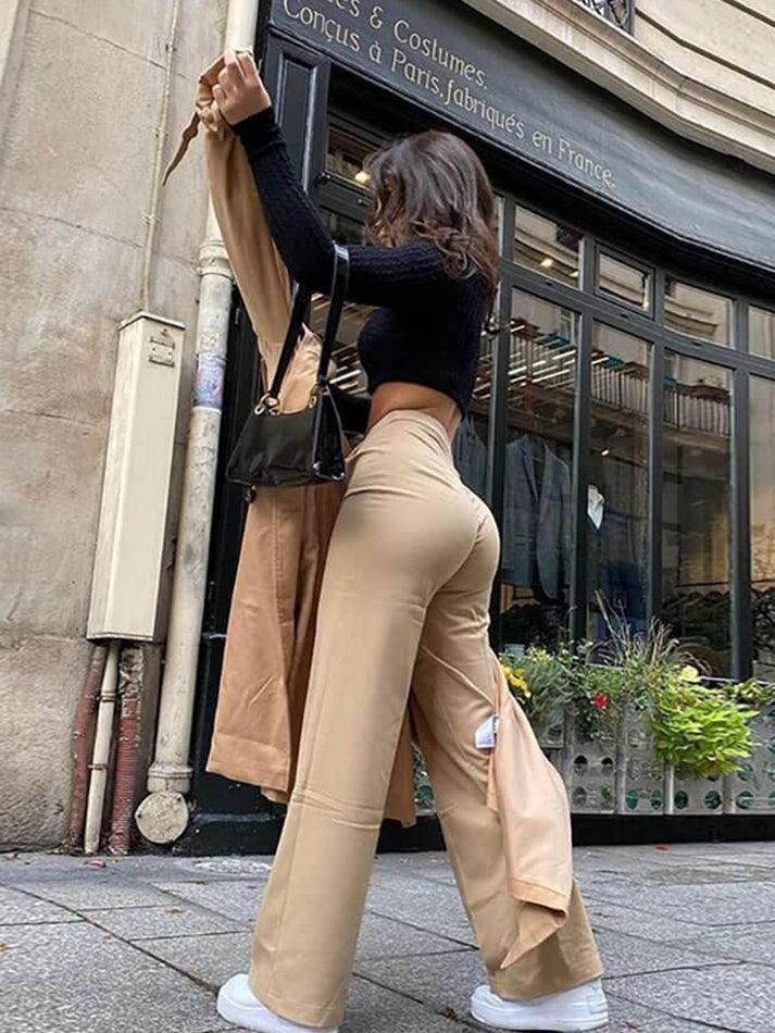High Waist Solid Straight Pants - AnotherChill